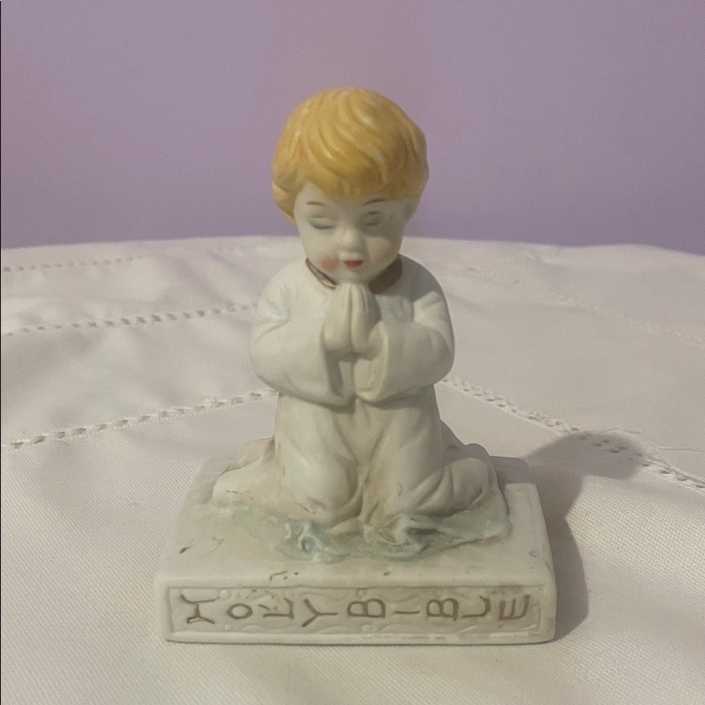 Kneeling Child Figurine with Blonde Hair praying
